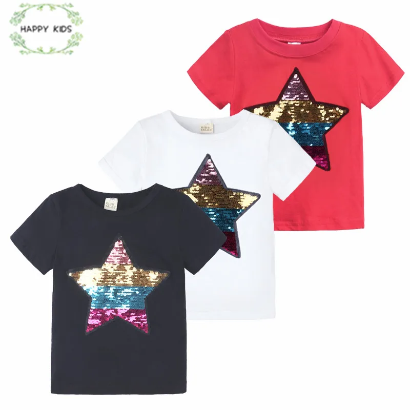 Летние футболки для девочек и мальчиков Детская футболка с двусторонними