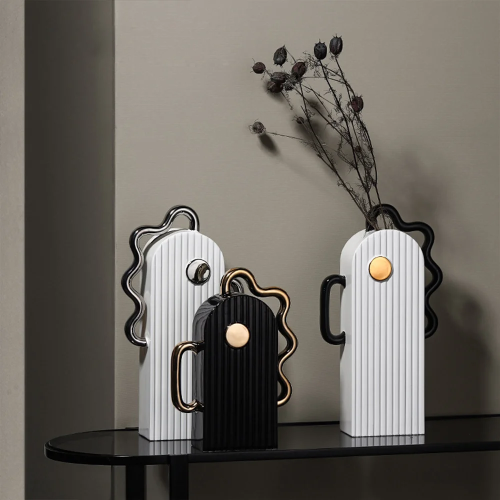 

Home Decor Ceramic Vase White Flower Statue Decorative Vases Garden Flower Pot Living Room Decor Abstract Craft Gift