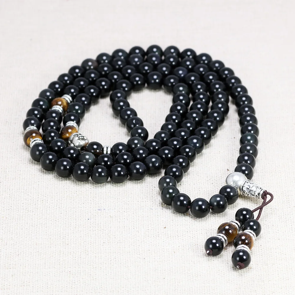 Радужный обсидиановый браслет Будда ювелирные изделия 108 бусины с искусственным