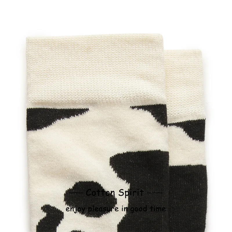 Women Men Solid Cow Print Cotton Sport Socks Ankle Socks Girls Unisex Ivory Base Black Pattern Winter Socks 5 pairs/ lot AL184SC