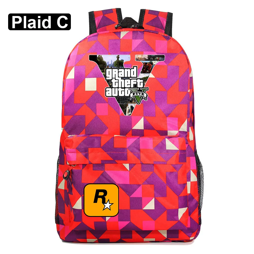 A34-09 Подарочные игры с героями мультфильмов, GTA5, клетчатая школьная сумка ярких цветов для мальчиков и девочек, женский рюкзак, школьные сумки для подростков, холщовые мужские школьные рюкзаки - Цвет: A34-09