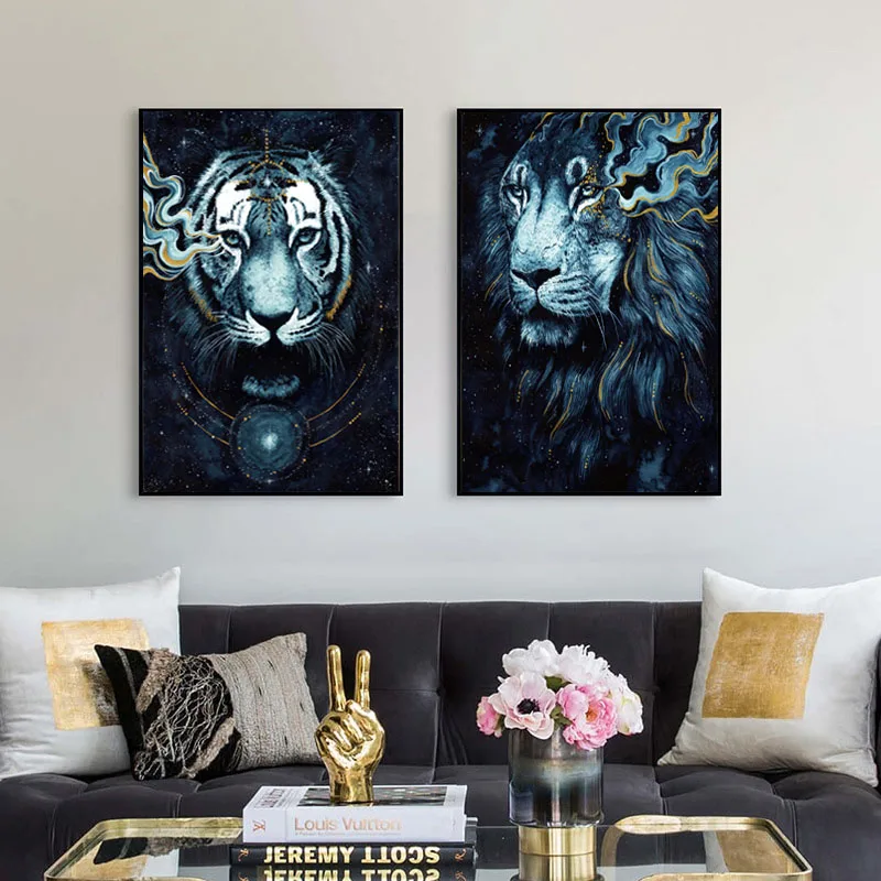 

Animal Poster In The Darkness Bear Lion Tiger Wolf Wall Art Canvas Painting Morden Pictures For Livingroom Bedroom Home Decor
