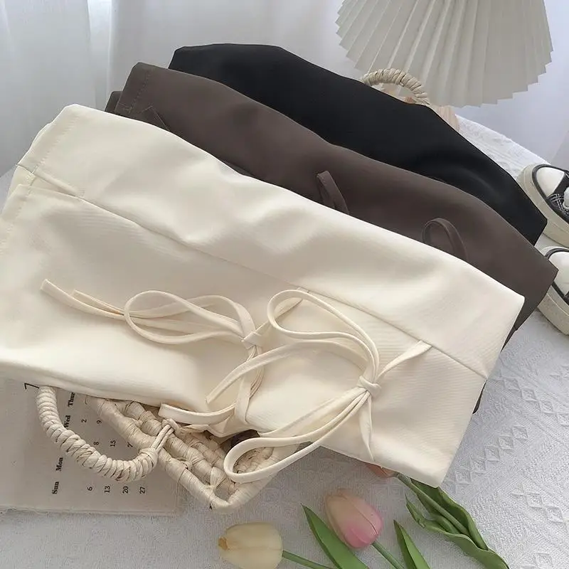 Женская плиссированная мини-юбка однотонная бандажная трапециевидная юбка с