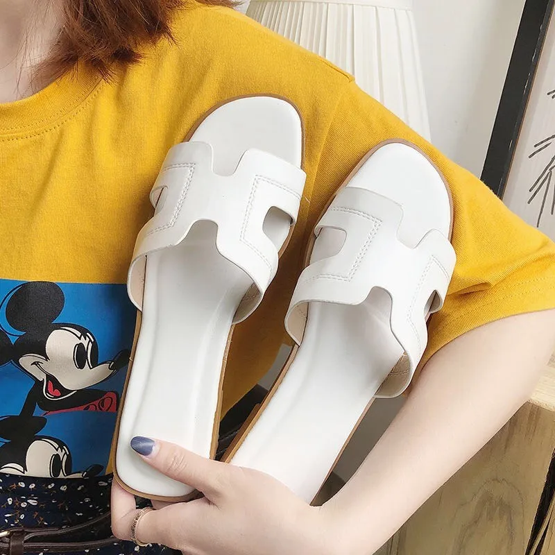 

new flat women shoe summer sandal and slipper one-word slippers multi-color women's beach sandals student Korean casual slippers