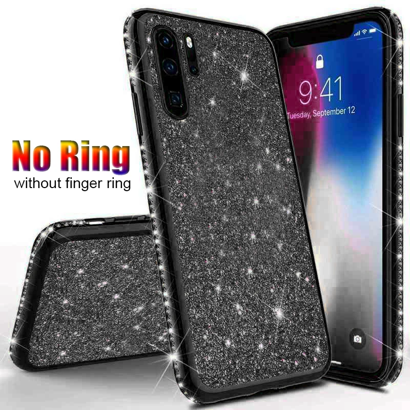 Black Алмазный Мягкий блестящий чехол HONOR 7X 8X mate 20 10 Finger Ring Cover для HUAWEI P20 Lite P30 Pro P Smart Z P10 Nova 3 3i - Цвет: Black