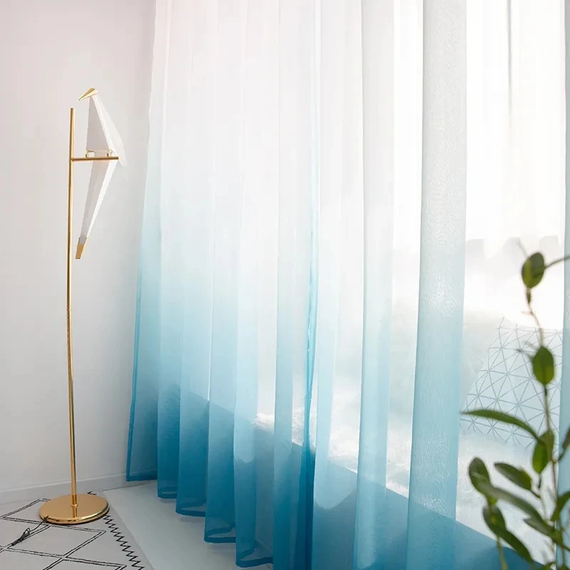 

Punch-Free Faux Linen Sheer Curtain Voiles Semi Velcro Self-Adhesive Gradient Window Drapes for Bedroom Living Room Decor TJ6781