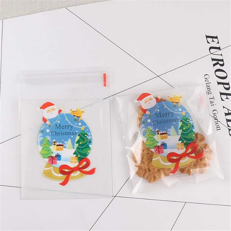 {D& P 100pcs 10X10+ 3 см Рождество печенья конфеты упаковки хлеба самоклеящаяся Пластик печенье закуски выпечка посылка милые сумки через плечо