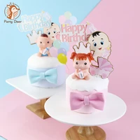 1st 100 days bottle baby girl boy blue pink stroller crown bow cake topper for party cake decorating dessert cute love gifts