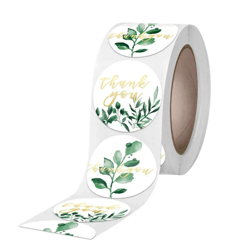 

2021 New 500Pcs/Roll Classic Green Plants Label Sticker 1.5'' Round Thank You Stickers