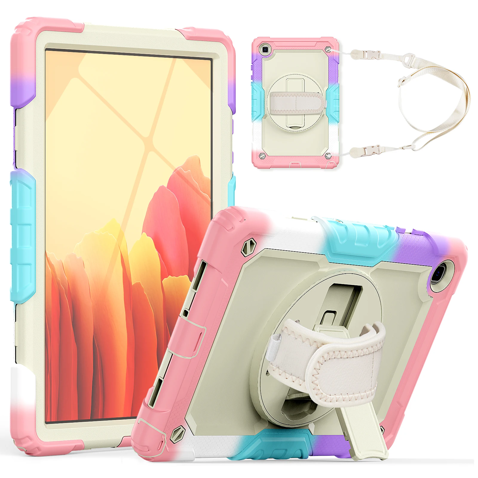 

Case For Samsung Galaxy Tab A7 10.4 Tablet Cover 360 Rotation Hand Kickstand Silicone Back Shell With Screen Protector T500T505