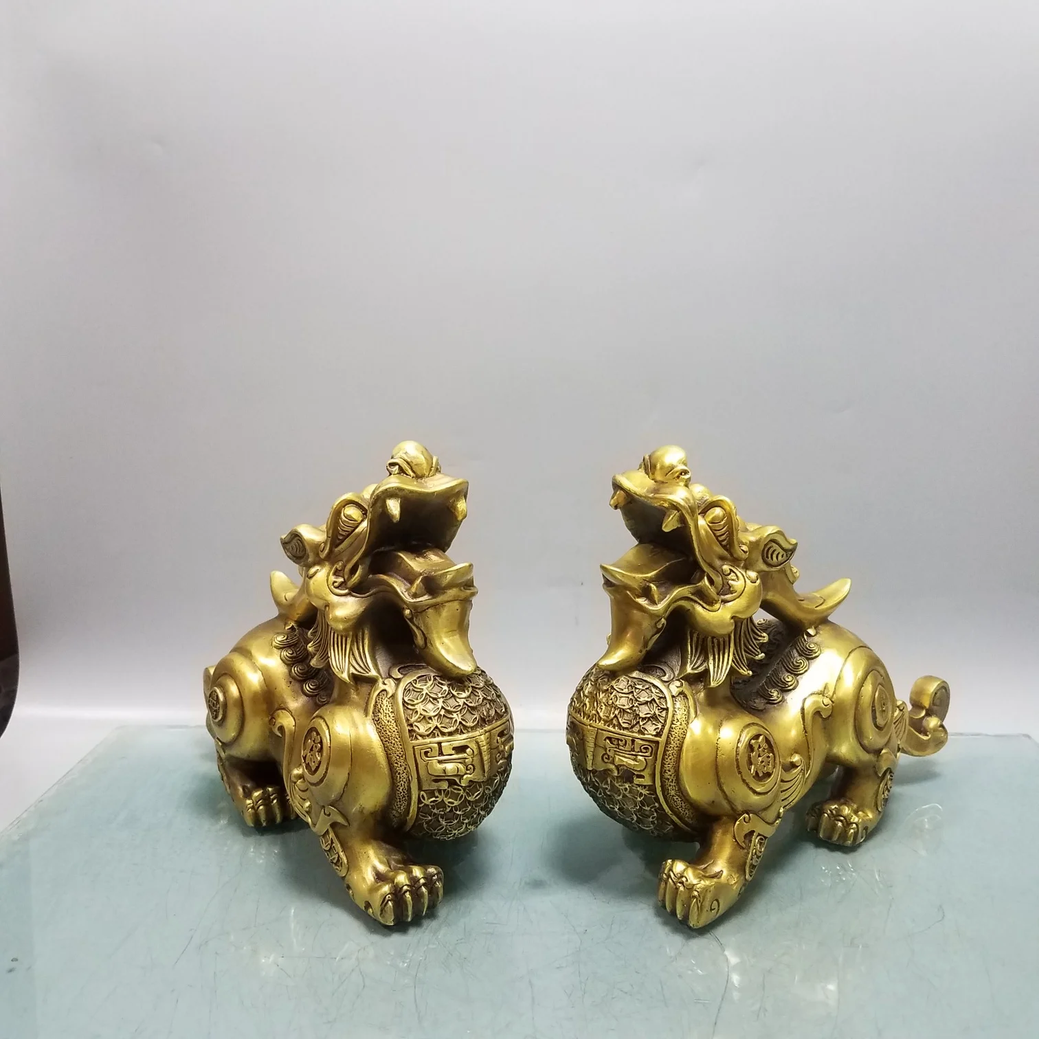 Verkaufen EIN PAAR 2 Stücke Große Unternehmen Hause Veranda Lobby Blühendes Geschäft Geld Glück PI XIU Drachen Messing Skulptur KUNST Ornament