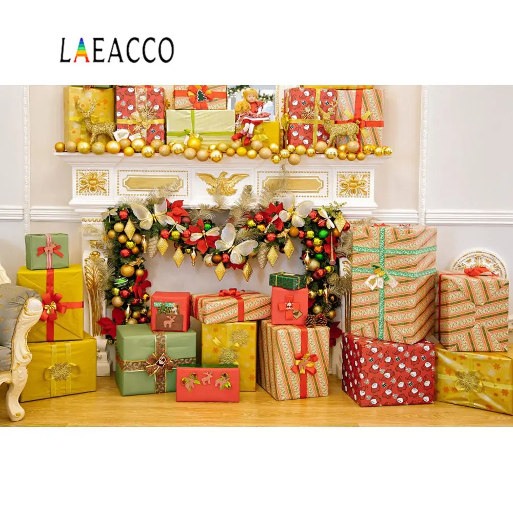 Laeacco фотофоны Счастливого Рождества роскошные подарки камин сосновый олень