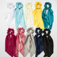 accmax new hot sale elegant solid plain color satin silk long scarf scrunchies ribbon elastic hair bands for women accessories