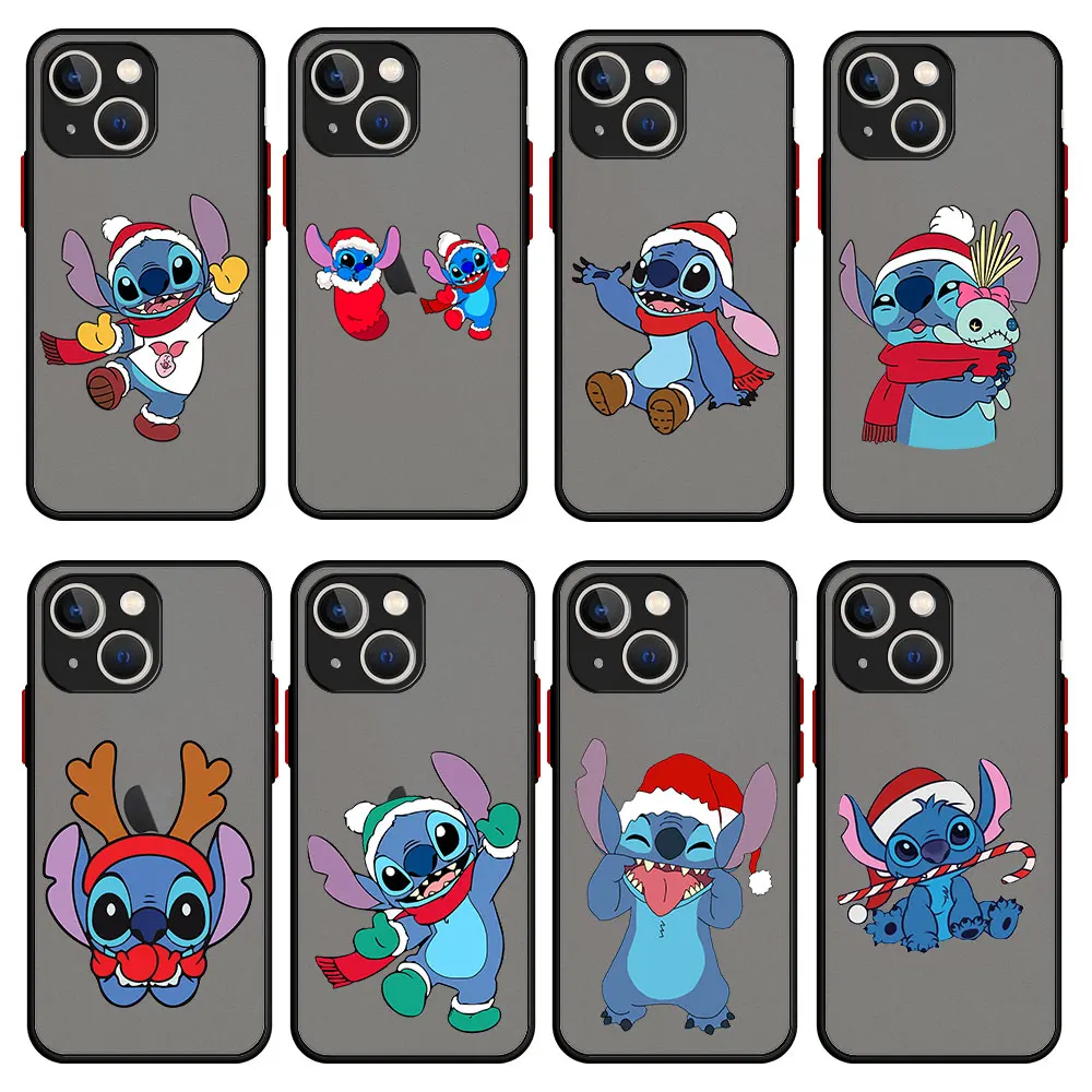 

Case For Apple iPhone 12 13 Pro Max 12 13 Mini SE 2020 XR Cover Frosting Matte Capa Disney Lilo And Stitch Merry Christmas