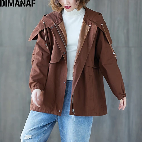 JJJ99066CN-kafei DIMANAF/Женская куртка-бомбер большого размера, пальто с капюшоном, Осень-зима, женская верхняя одежда на молнии, свободный большой размер, длинный рукав, утолщенная - Цвет: JJJ99066CN-kafei