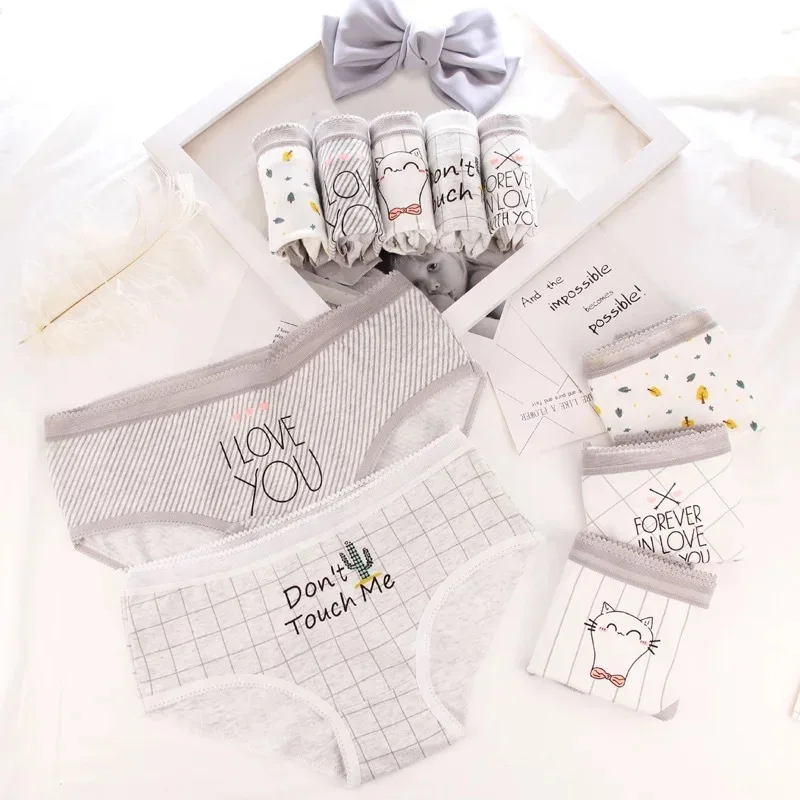 Трусики для женщин хлопковое нижнее белье в клетку с буквенным принтом женское