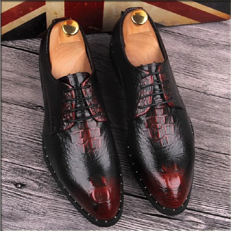 Мужские туфли из крокодиловой кожи оксфорды плоская подошва Классические