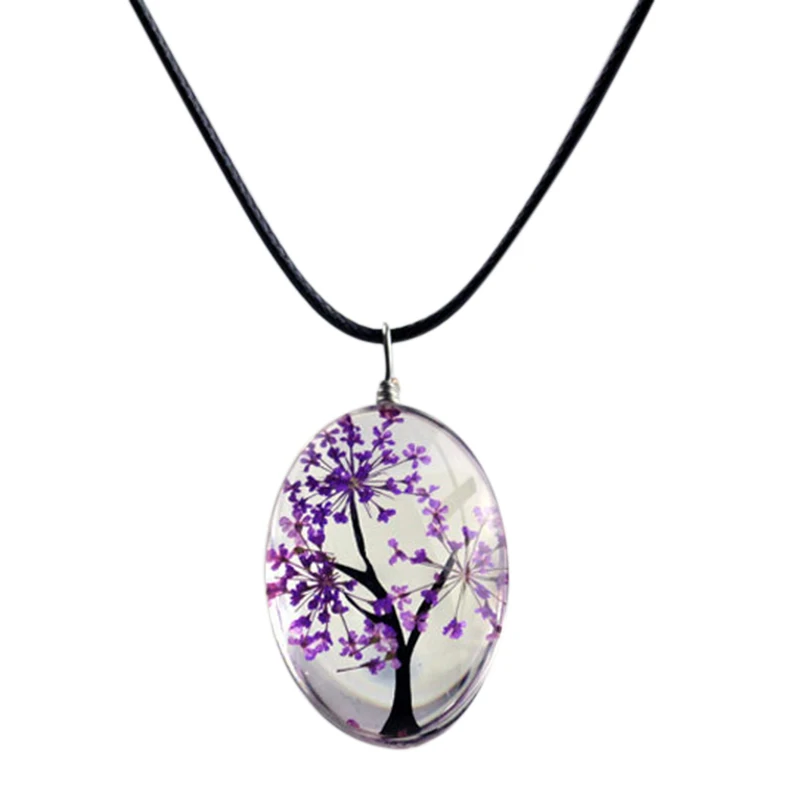 Ювелирные изделия настоящие сухие цветы ожерелье дерево в форме веревки стекло