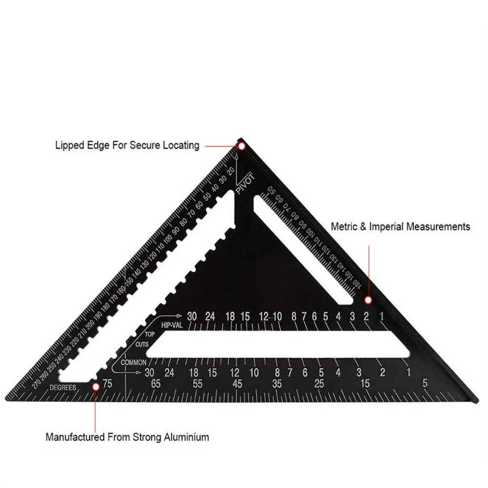 12-дюймовая черная трехквадратная линейка, алюминиевая кровельная раструбная угловая рама для измерения инструментов для плотника от AliExpress WW