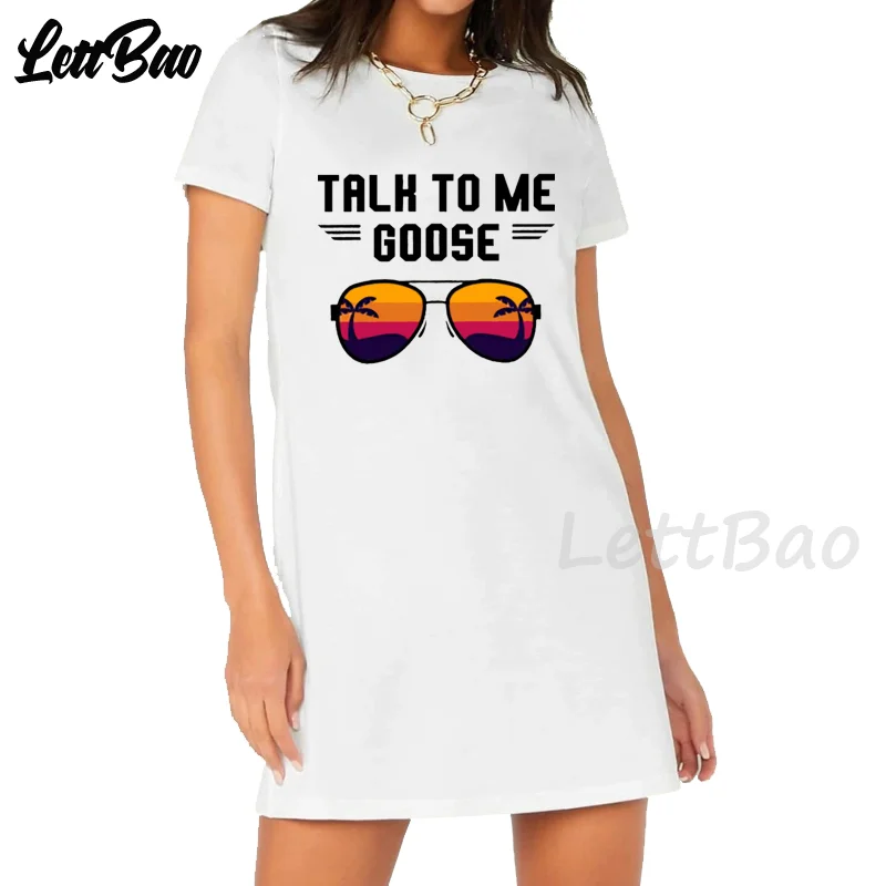 Женское платье с принтом Talk To Me черное Повседневное рубашка гуся одежда для