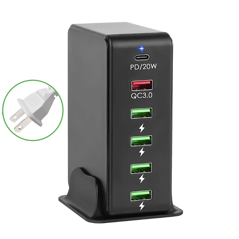

NEW Universal US Plug 6-Ports 18W QC 3.0 USB 20W PD Type C USB C Fast Charger Power Adapter Charging Hub for Mobile Smartphone
