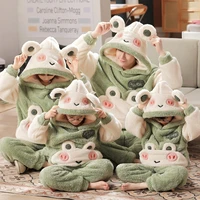 kawaii trend winter thick plush parent child pajamas for boys girls flannel long sleeve cute cartoon home family clothes