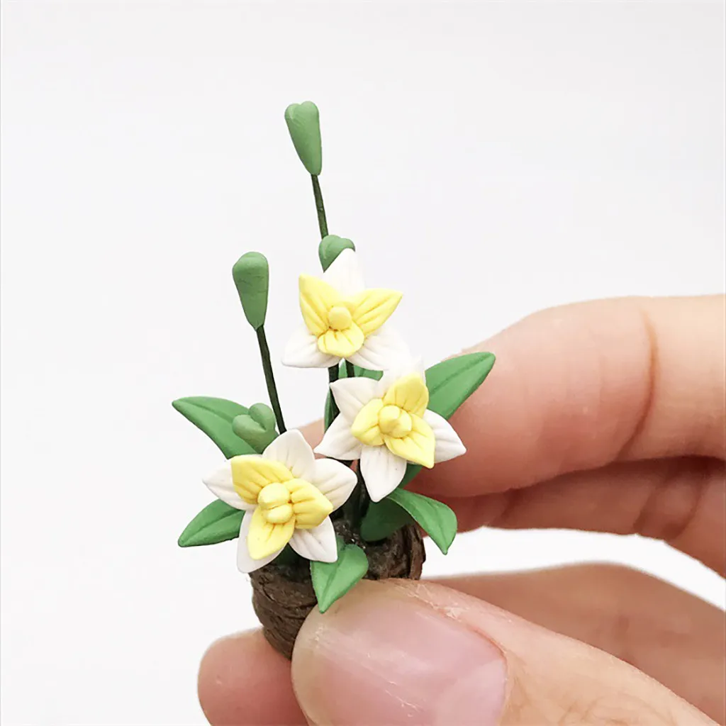 Искусственный мини кукольный домик миниатюрный зеленый цветок в горшке