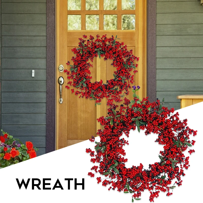 

Artificial Red Berries Christmas Wreath Front Door Hanging Ornament Festival Window Wall Decoration