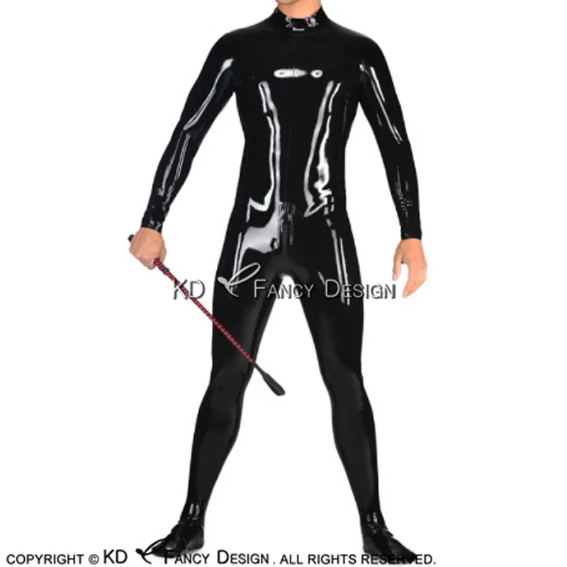 

Black Sexy Latex Catsuit With Feet Socks Back Open And Zipper Rubber Bodysuit Overall Zentai Body Suit LTY-0250
