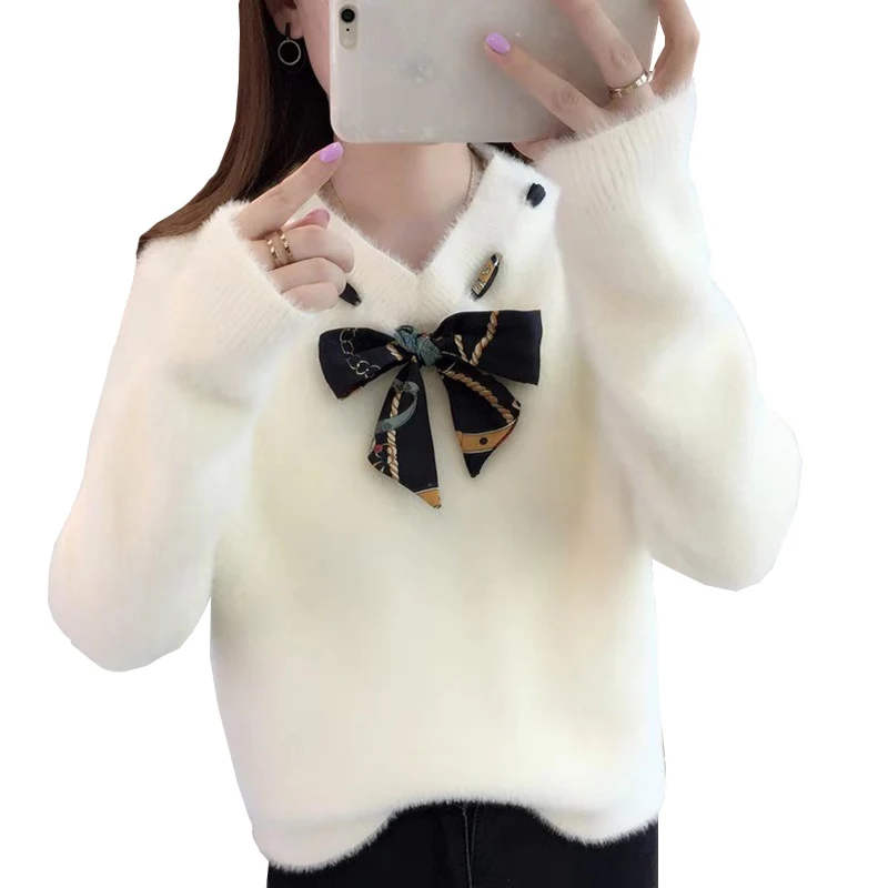 Фото Осенне-зимний вязаный пуловер женская Свободная верхняя одежда Весенняя рубашка