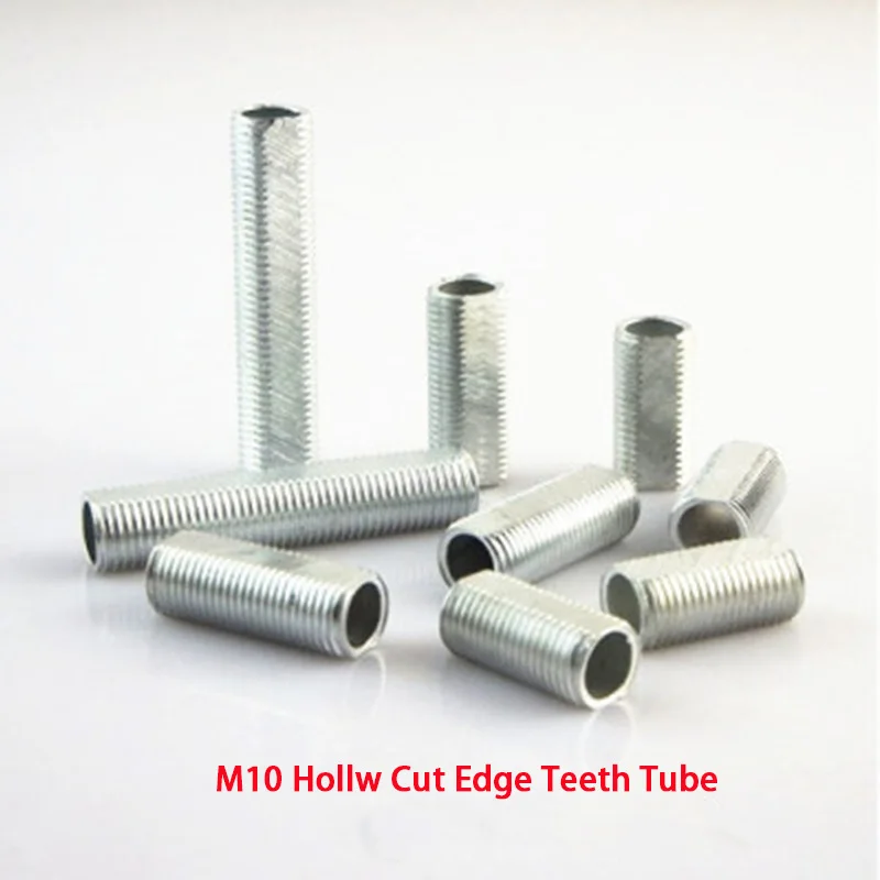 

100pcs M10 Cut Edge Hollow Teeth Tube Galvanized Screw Rod Full Teeth Lighting Fittings