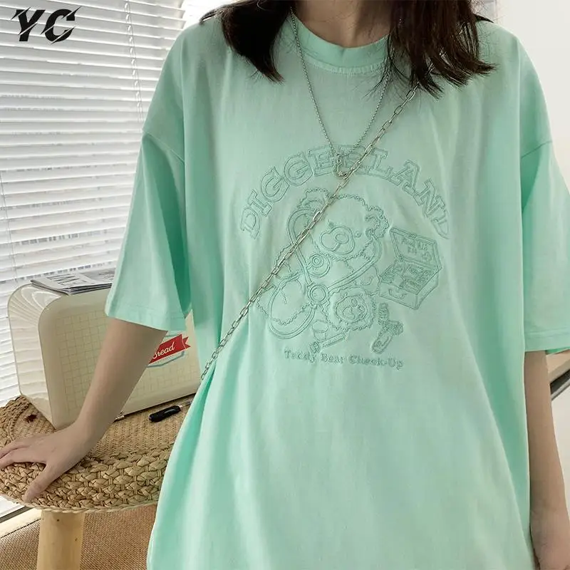 

Harajuku Short Sleeve Tees Streetwear Embroidery Toy Bear Kawaii T-Shirt Letter Oversize Casual Hip Hop Loose Tshirt Tops Summer
