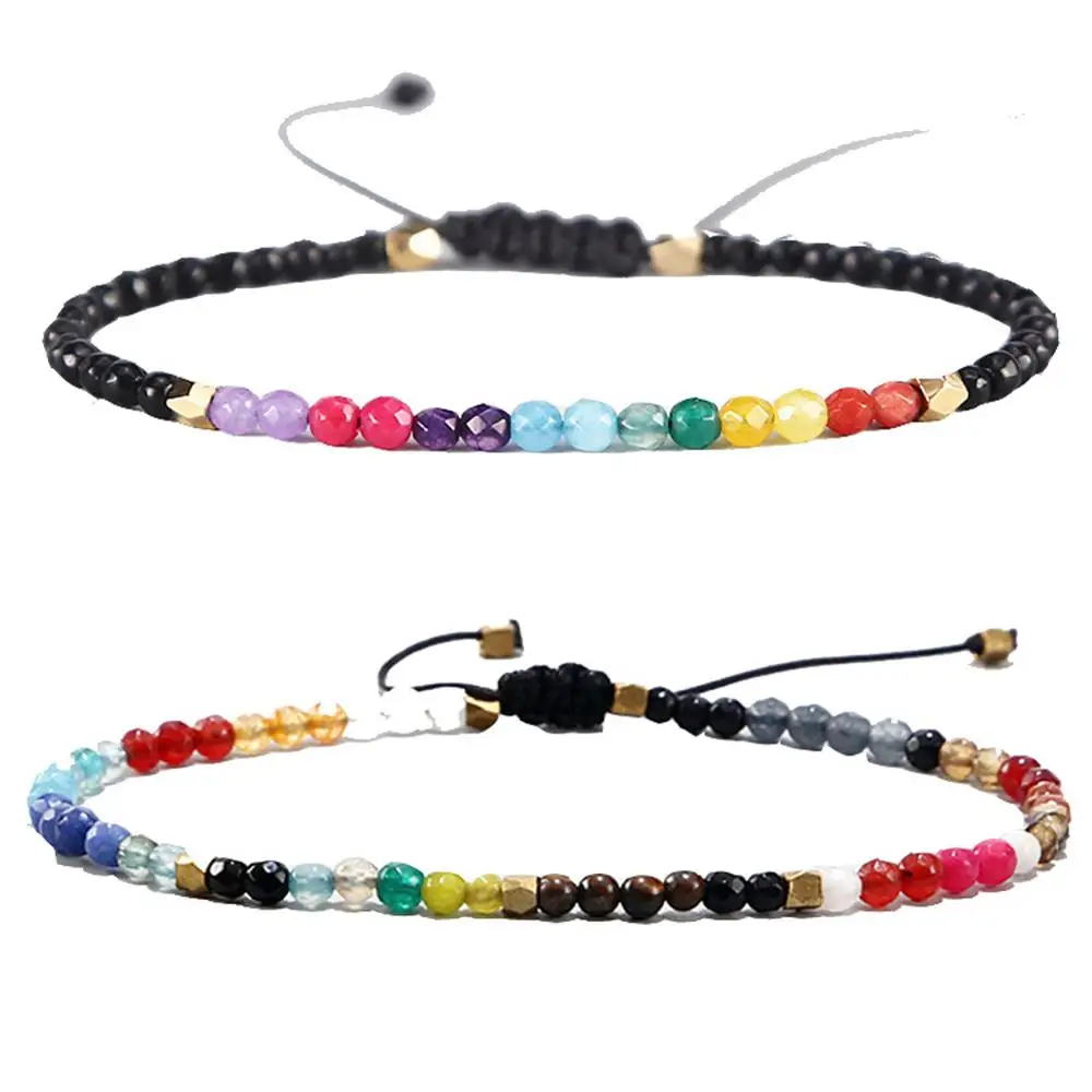 Маленький браслет 3 мм из камня на удачу Регулируемый Браслет семь импульсов для