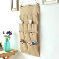 13 pocket plain cotton linen key hanging bag wall store storage hanging bag household clothes art adornment