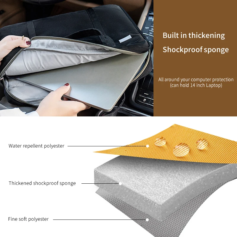 Shouldcat Laptop Bag 14 inch Waterproof Solid Color Notebook Bag A4 Document Briefcase Bag