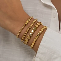 cute stars simple adjustable metal beaded stars bracelet sets for women female party anniversary gold statement bangles gifts