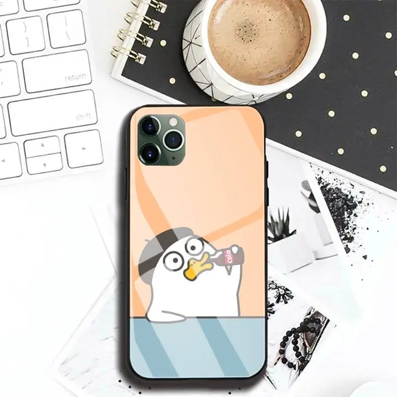 

Korean cute cartoon duck animal Phone Case For Iphone 12 11 Pro MAX XR X 7 8Plus SE2020 DIY Shockproof Glass Soft Silicone Edge