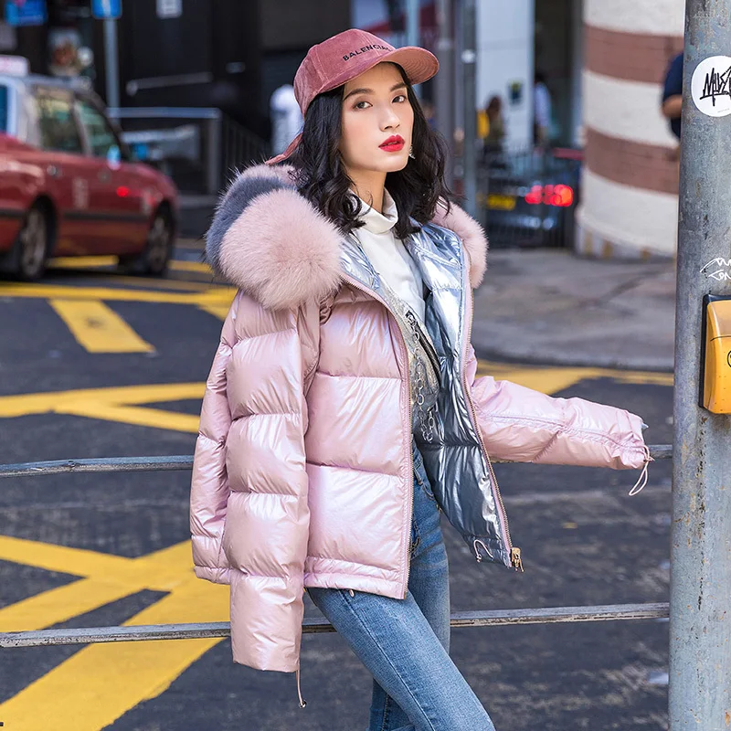 Женская зимняя куртка-пуховик на утином пуху 2020 с большим натуральным лисьим