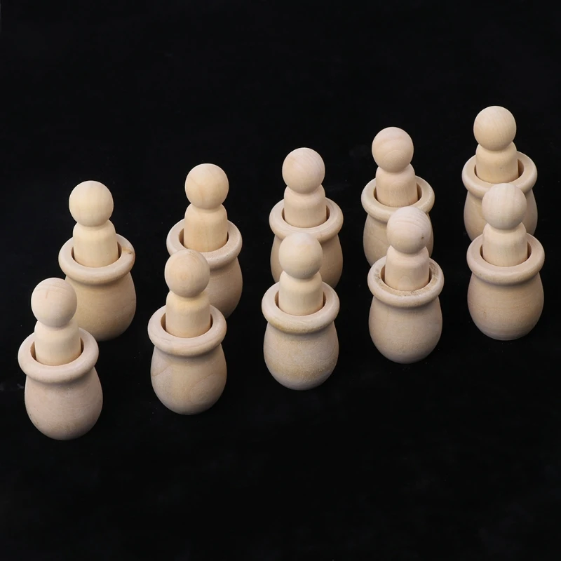 

10Pcs People Nesting Set Wooden Peg Dolls Unfinished DIY Decor For Paint Stain New