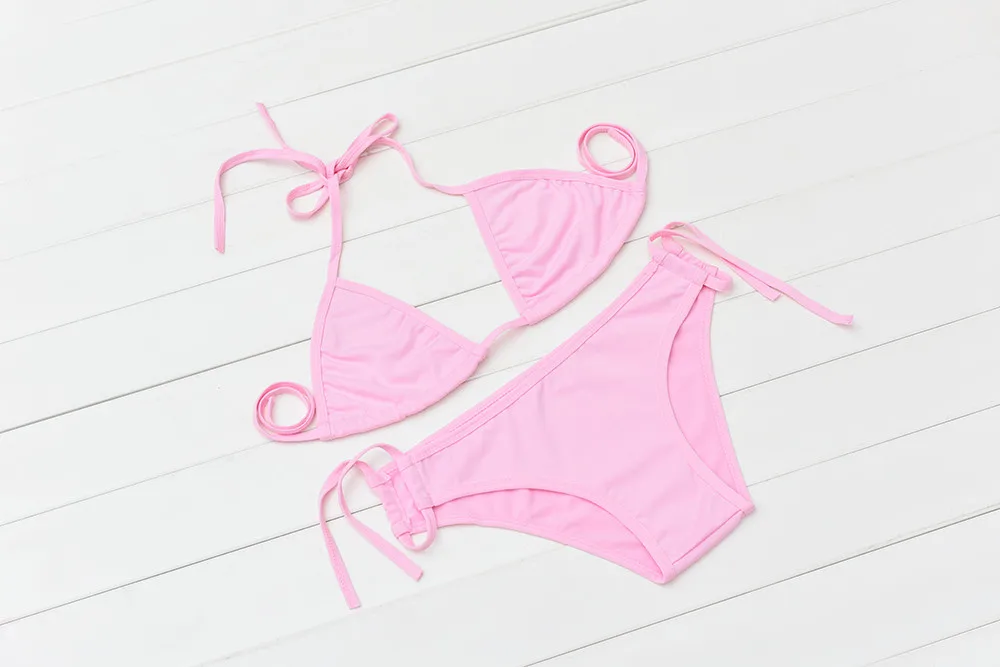 Сексуальное Бразильское бикини женский купальник комплект с пуш-ап однотонный