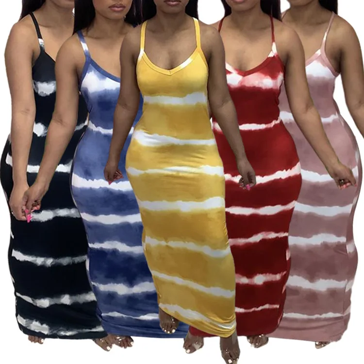 

Women Dresses Summer 2021 New Product Contrast Striped Patchwork Elegant Fashion Beach Bodycon Midi Casual Dress Sundress