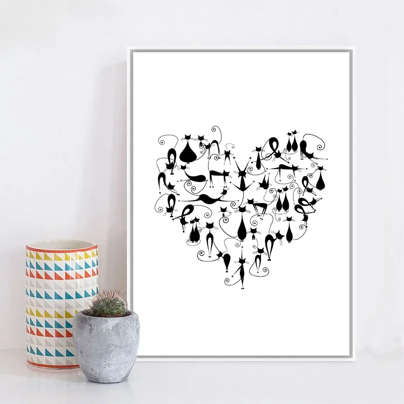 Домашний декор Печать на холсте Картина в скандинавском стиле черная кошка
