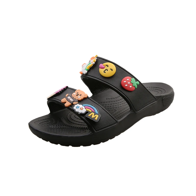 Girl Home Slippers Cute Simple Black PU Women Outdoor Slippers