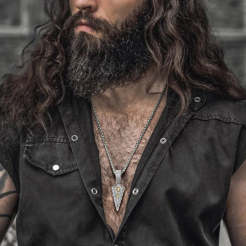 

Triangles Arrowhead Necklace, Stainless Steel Spear Spearhead Kunai Primal Pendant Men Jewelry