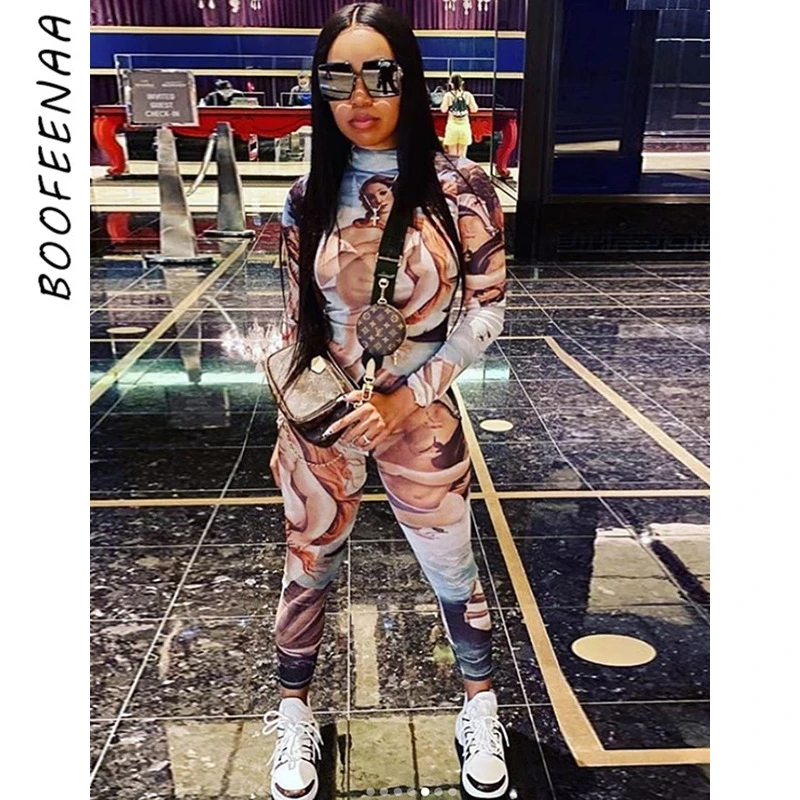 BOOFEENAA Ренессанс Ретро принт длинный рукав комбинезон сексуальный цельный для