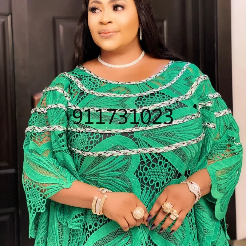 Женское кружевное платье длинное однотонное в африканском стиле с рукавом 3/4