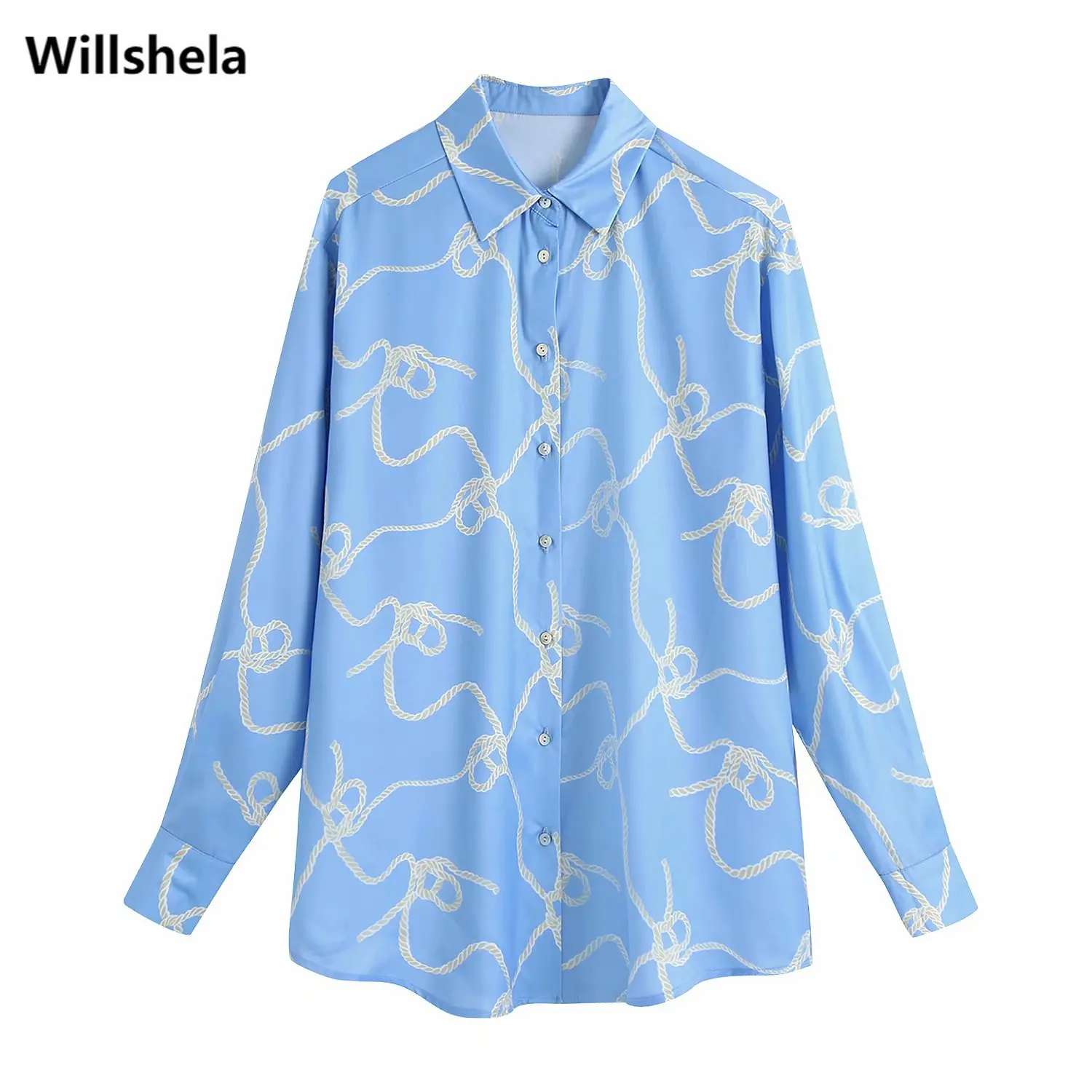 

2021 Fashion Women Printed Shirt Long Sleeves Satin Blouse Casual Buttoned Top Chic Lady Tops Woman haut femme