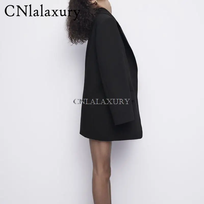 Женский однобортный пиджак Черный винтажный с длинным рукавом и карманами