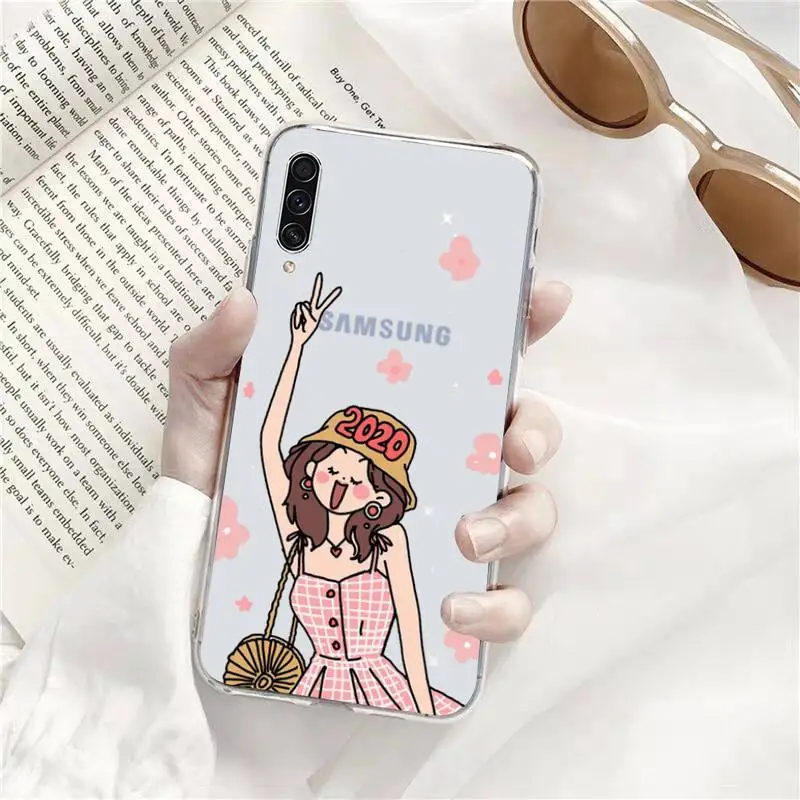 

Aesthetic cartoon girl Phone Case Transparent for Samsung A71 S9 10 20 HUAWEI p30 40 honor 10i 8x xiaomi note 8 Pro 10t 11