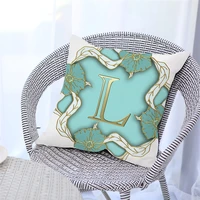 fuwatacchi gold alphabet pillow cover in a turquoise wreath pillow cover for home sofa decoration green throw pillowcase 45x45cm